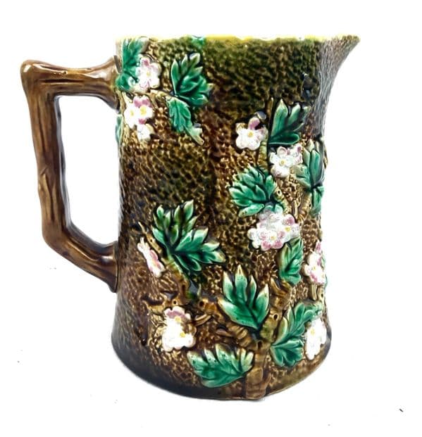 George Jones Majolica Pottery Blossom Pitcher Jug / Vase / 19th Century Antique